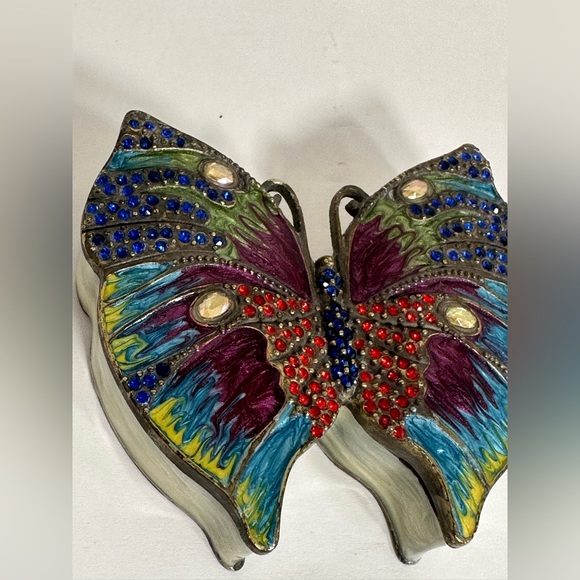 Vintage Enamel and Copper Jeweled Butterfly Trinket Box - Picture 3 of 8